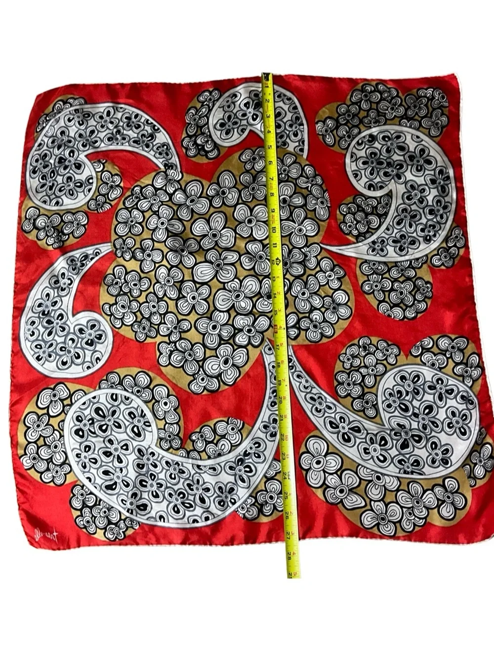 Vintage Tres-Elle 100% Silk Scarf Japan Red Mod Floral Paisley 26” Square